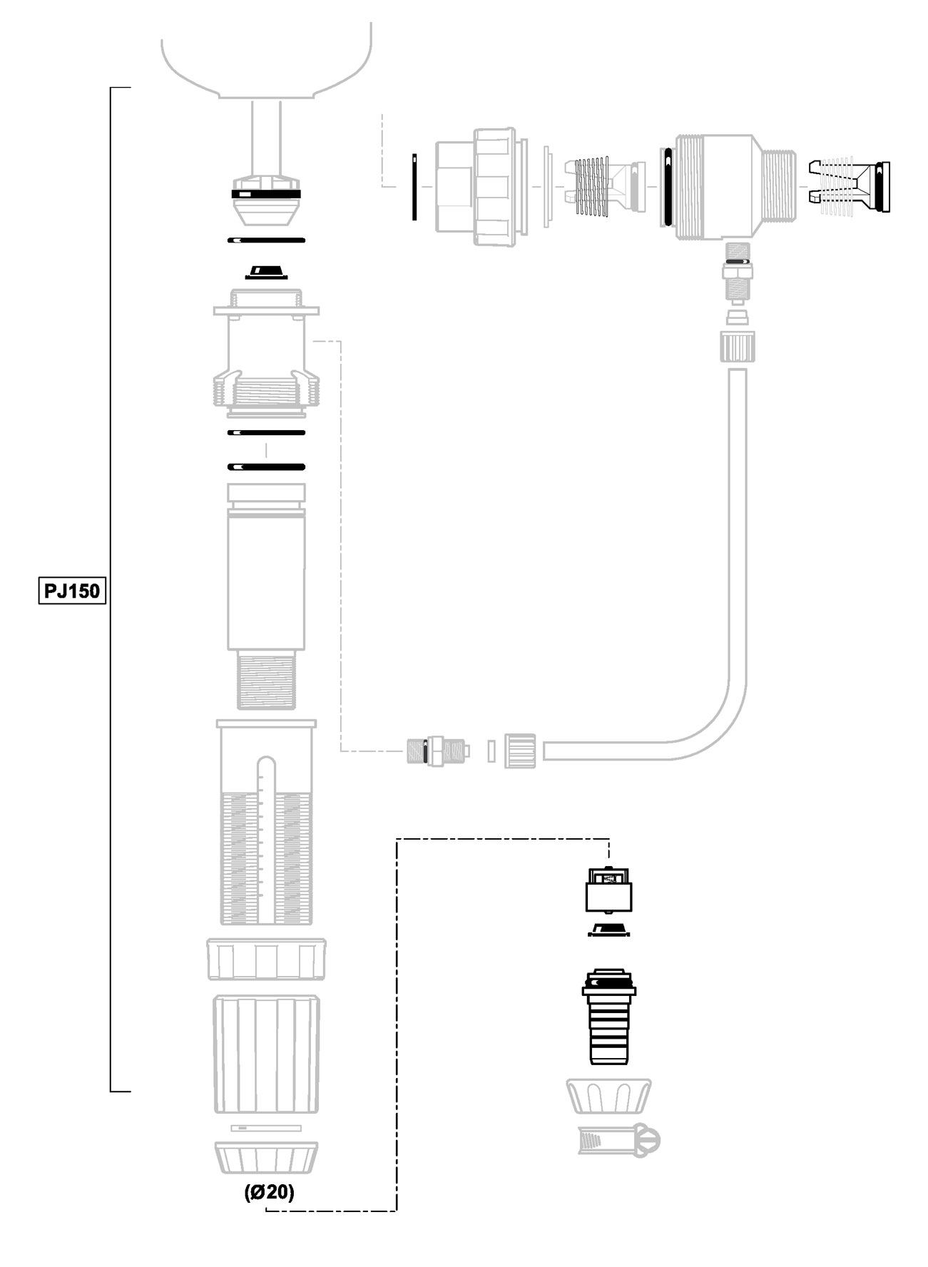 PJ150VF - kit dosing seals + valve + ribbed end piece in VF for D45RE8IE