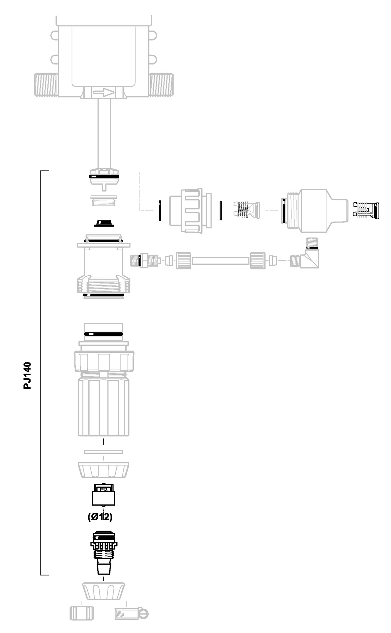 PJ140VF - kit dosing seals + valve + ribbed end piece in VF for D25RE10IE